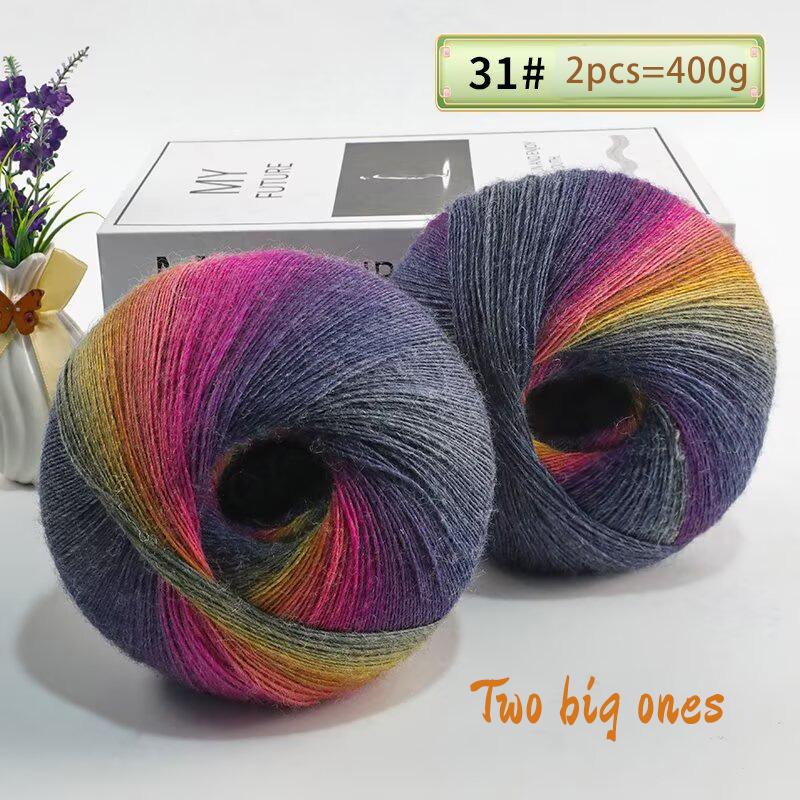 400 Grams of Colorful Gradient Rainbow Long-dyed Pure Wool Yarn Skeins, 2 Large Skeins, Hand-woven Crochet Yarn, 2Skeins/pack