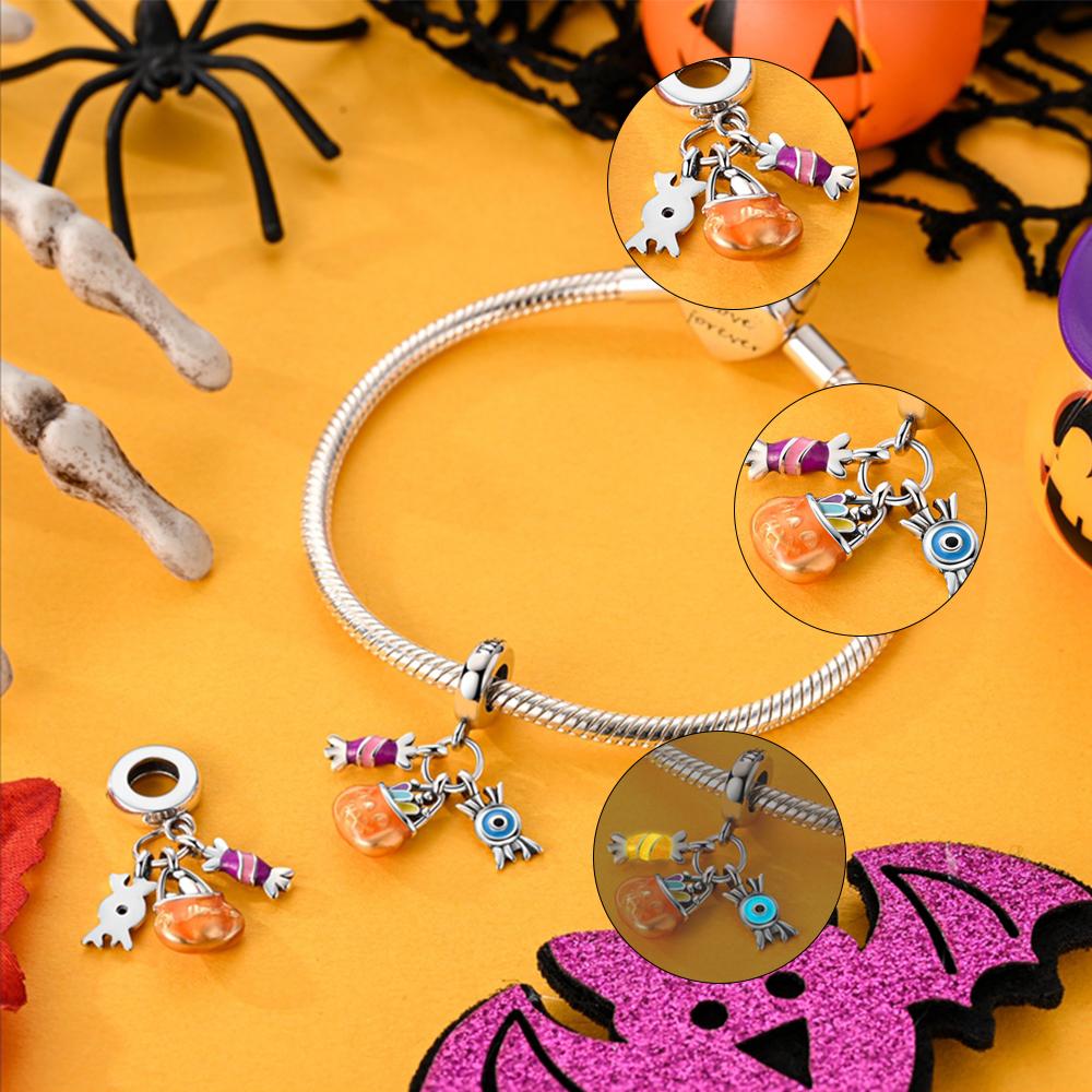 Copper Metal Charm Bead Components Luminous Pumpkin Skull Halloween Series Charm Bead Components Bead Components Compatible With Authentic Original