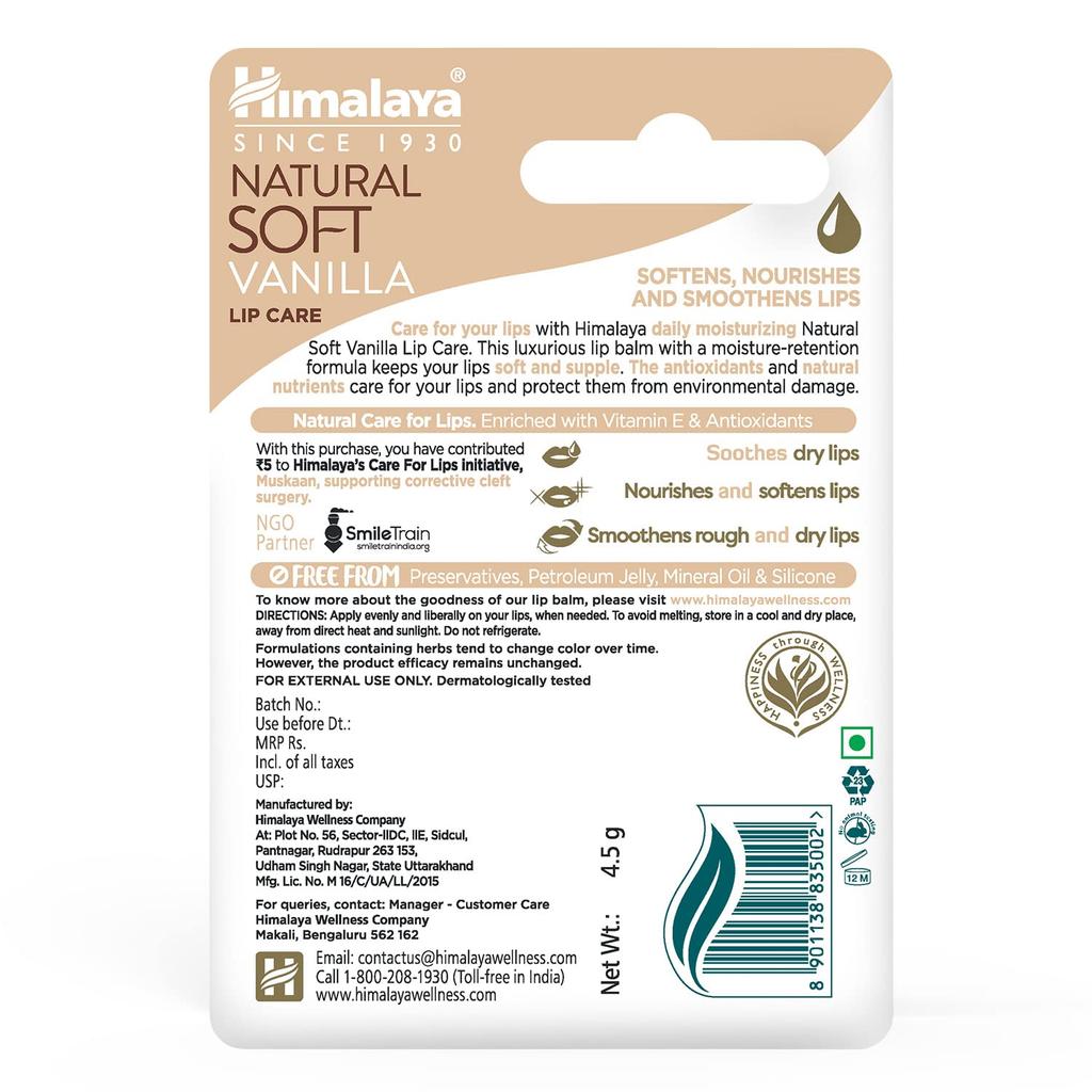 Himalaya Natürlicher Weicher Vanille Lippenbalsam 4,5g Feuchtigkeitspflege Für Trockene Rissige Lippen Mit Vitamin E