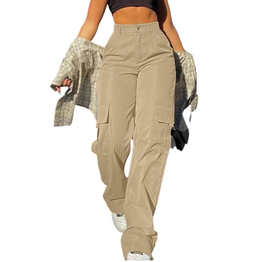 Women's Casual Lightweight Hiking Pants High Waist Beltless Straight Leg Loose 4 Pockets  Cargo Pants