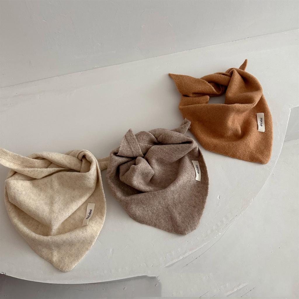 Korean Wool Triangle Scarf for Baby Warm Thick Cashmere Scarves Kids Toddler Simple Knitted Neckerchief