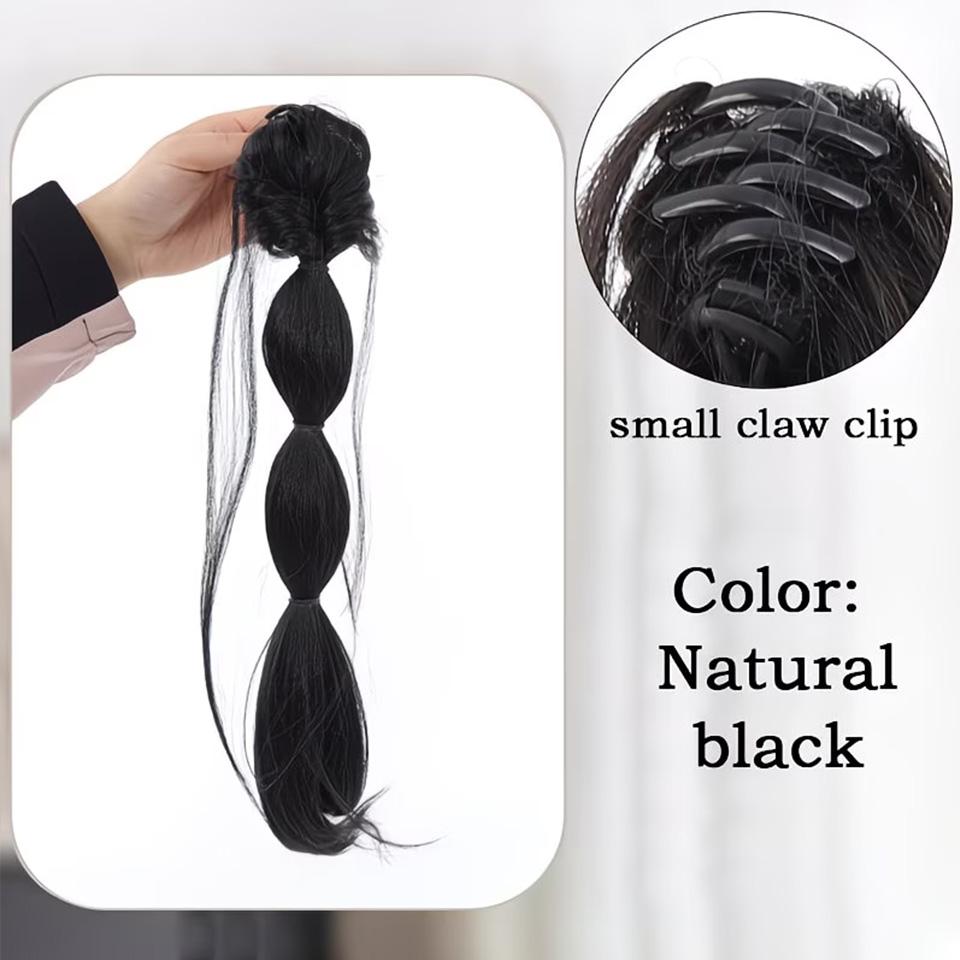 Pençe Klipsli ve Ejderha Sakallı Baloncuk Örgülü At Kuyruğu Peruk 16 İnç Düz Saçlı Baloncuk Örgülü At Kuyruklu Peruk