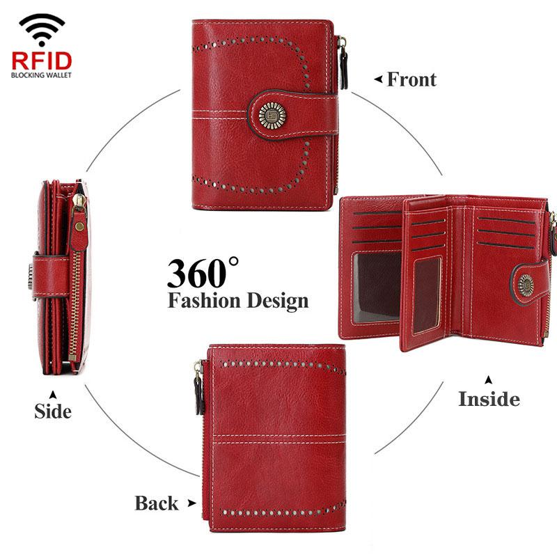 Portafogli Corti da Donna Antifurto RFID Fibbia a Spazzola Portafoglio Grande Capacità Porta Carte Multi Scomparto Portamonete Borsa a Mano in Pelle PU di Alta Qualità