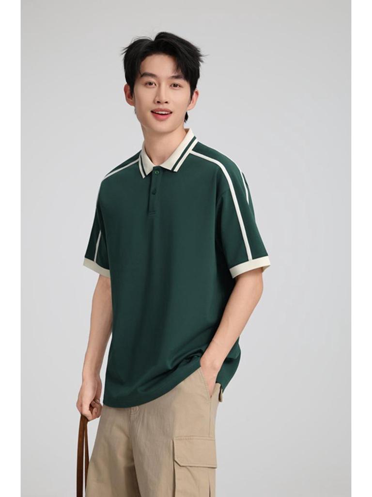 Trendy Color-Block Collar Polo: Unisex Casual Woven Tape Workwear - DIY Customizable