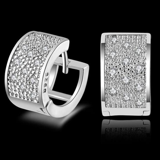 Fashion Women Crystal Studs Ear Faux Silver Earrings Jewelry Hoop