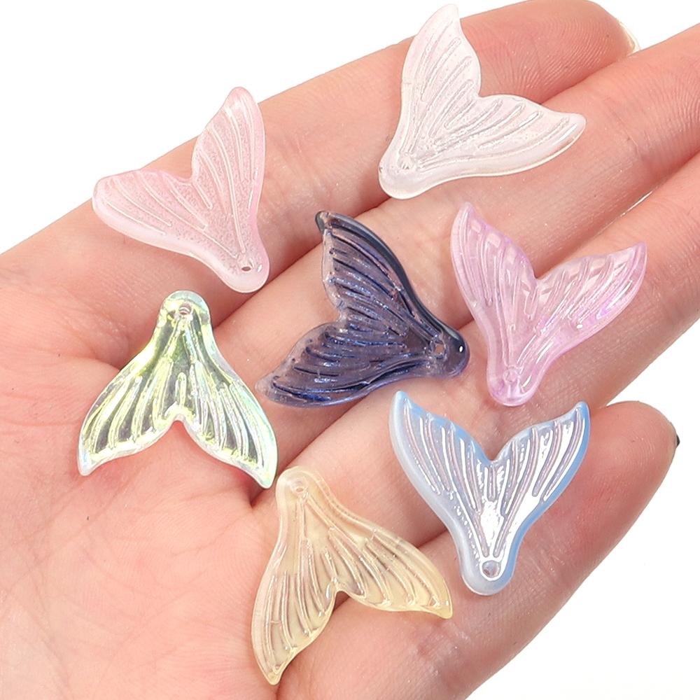 30Pcs Glazed Mermaid Tail Beads Charms Colour Lampwork Loose Beads Pendant  for Handmade Earring Bracelet Jewelry Accessories