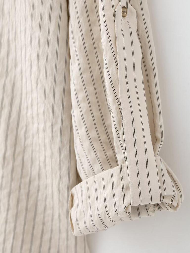 Spring 2025 Women's European & American Style Striped Short Sleeve Shirt with Casual Long Pants