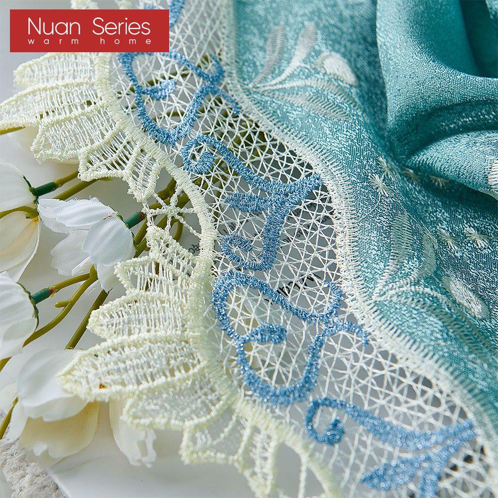 1PC Exotic Luxury Semi Blackout Blue Embroidered Blackout Curtains for Living Room Bedroom Home Decor Nuan Series