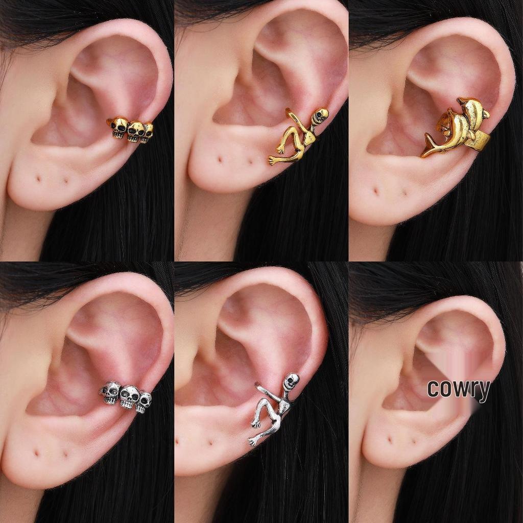 Retro Gothic Skull & Spider Ear Bone Clip - No Piercing Needed