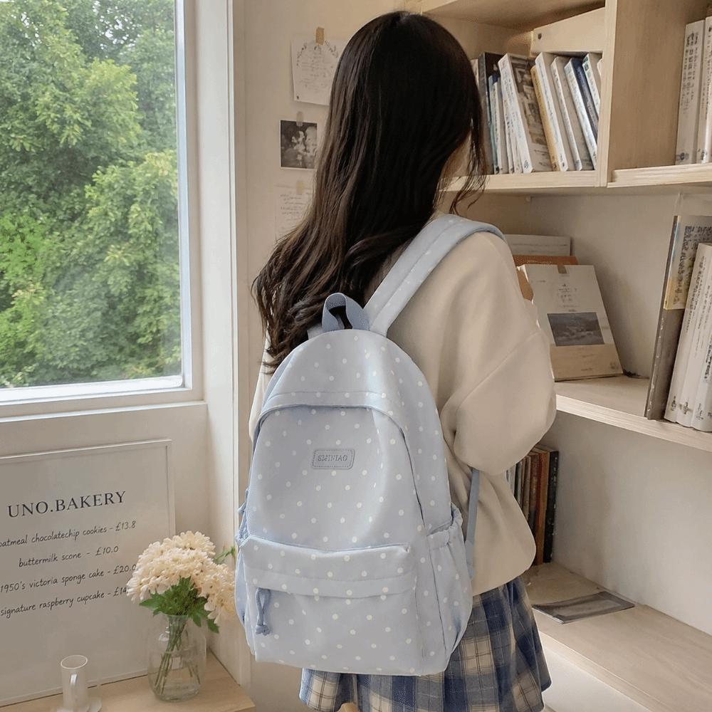 Large Capacity Polka Dot Backpack Dual-Shoulder School Bags Travel Backpack  Students