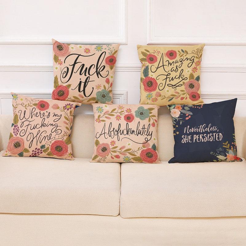 Elegant Letter Print Cotton Linen Pillow Cover For Home Car And Office Decor