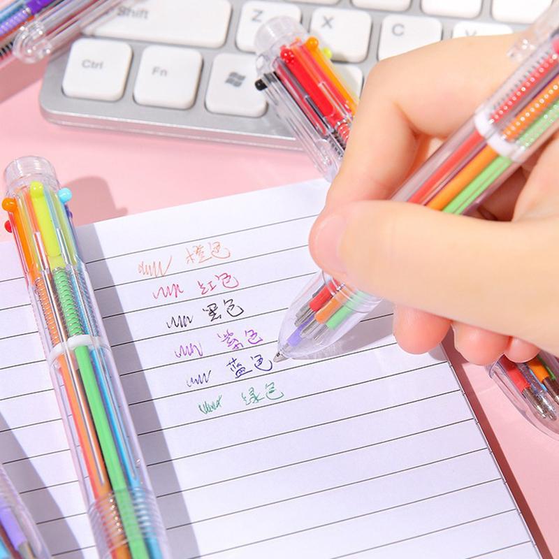 Cute Cartoon Multi-color 6-color Ballpoint Pen Press Pen Colorful Medium Oil Pen Stationery Switch Easily