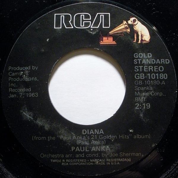 

7inch Record PAUL ANKA - Diana / Put Your Head On My Shoulde GB10180 RCA US Rock Used