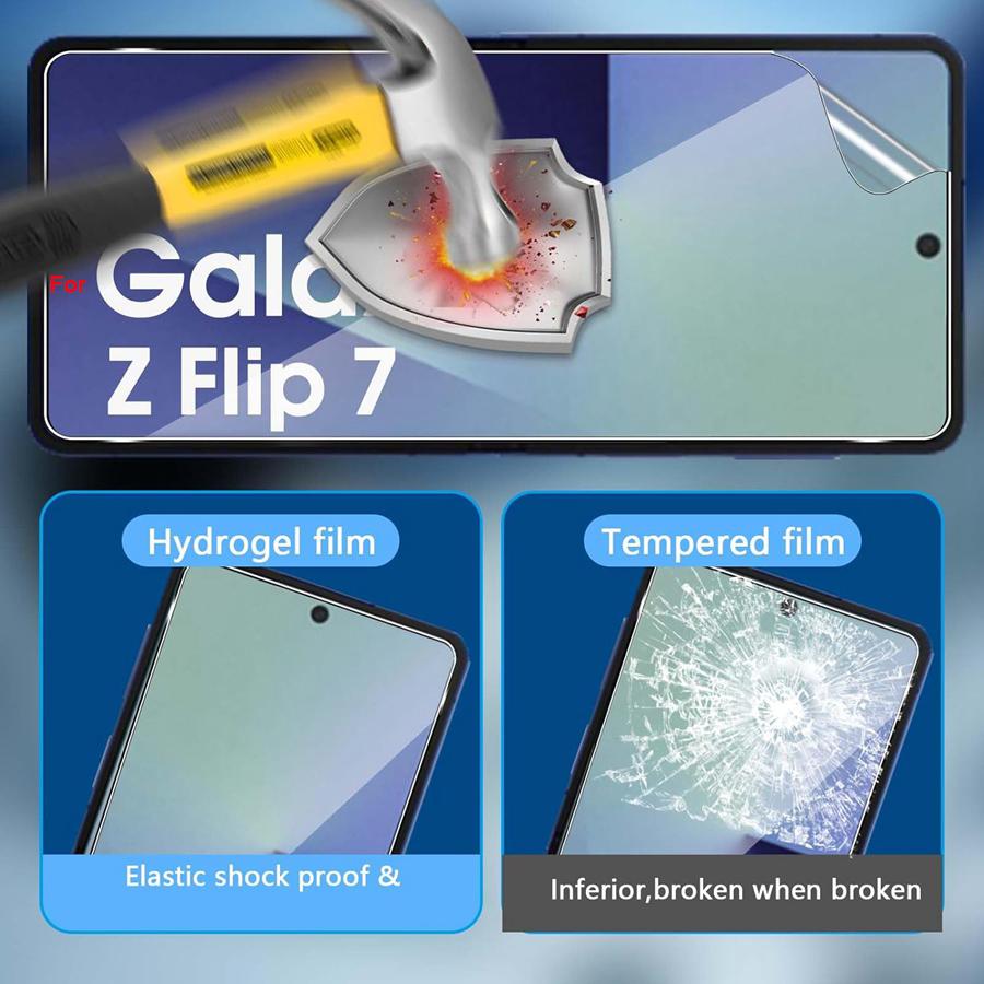 6 Pièces [2+2+2] Protecteur d'écran pour Samsung Galaxy Z Flip 7 Film TPU Souple Flexible + Film en Verre Trempé 9H + Protecteur d'objectif de caméra souple Flip 7 FE Flip7