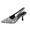 Summer new printed high heels women's large size sexy pointed thin heel bag head sandals