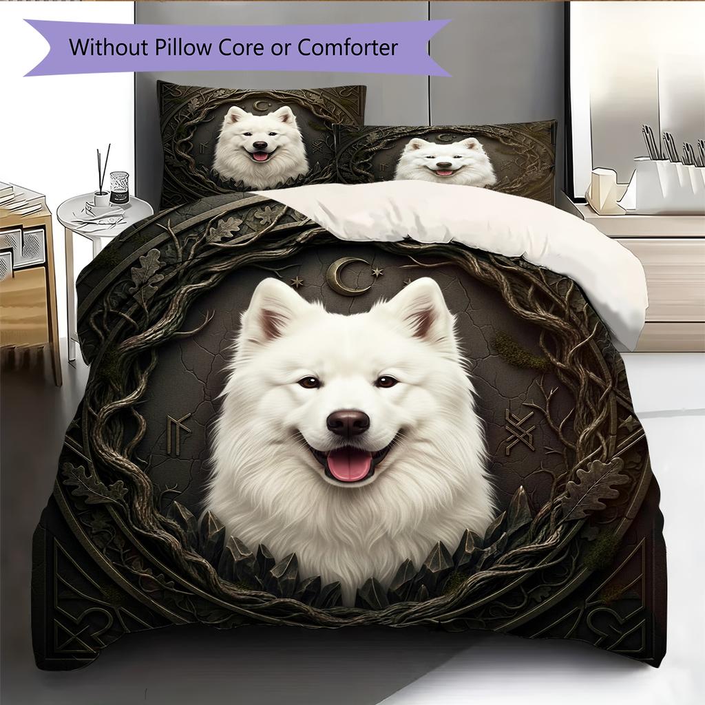 Black Samoyed Pattern Bedding Home Decoration Birthday Gift (1 * duvet cover + 2 * pillowcase, without core)
