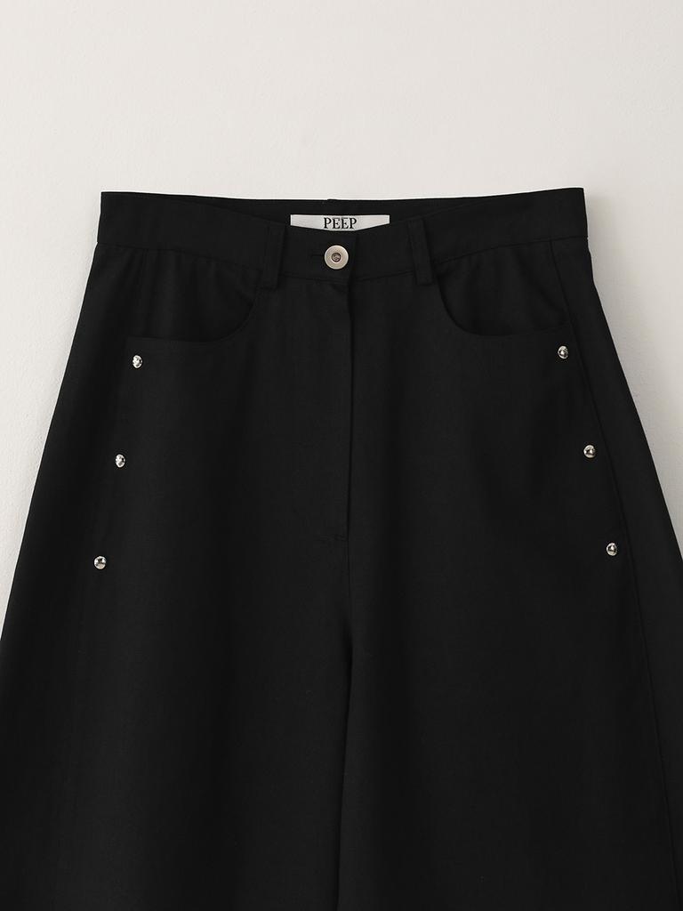 Piiipi Convertible Studded Wide/Curved Denim Pants_Black