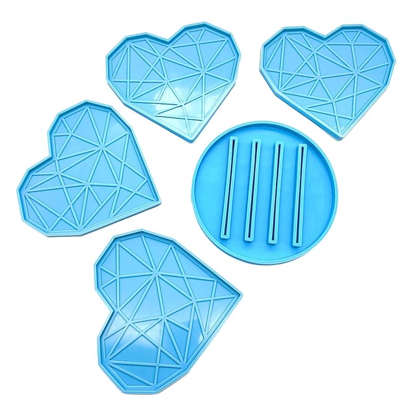 Resin Coasters Molds,4 Coaster Resin Molds for Epoxy Resin with Silicone Coaster Holder Mold,Epoxy Resin Coaster Mold 1