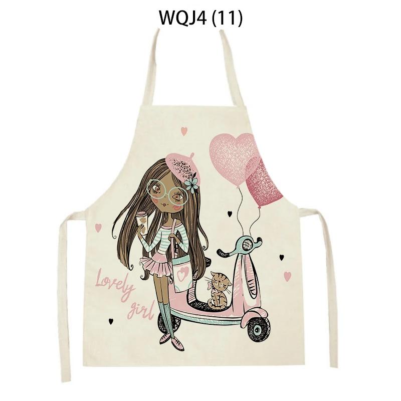 Lovely Cartoon Girl Pattern Linen Sleeveless Kitchen Aprons Women Men Home Cooking Baking Waist Bib Pinafore Antifouling Apron
