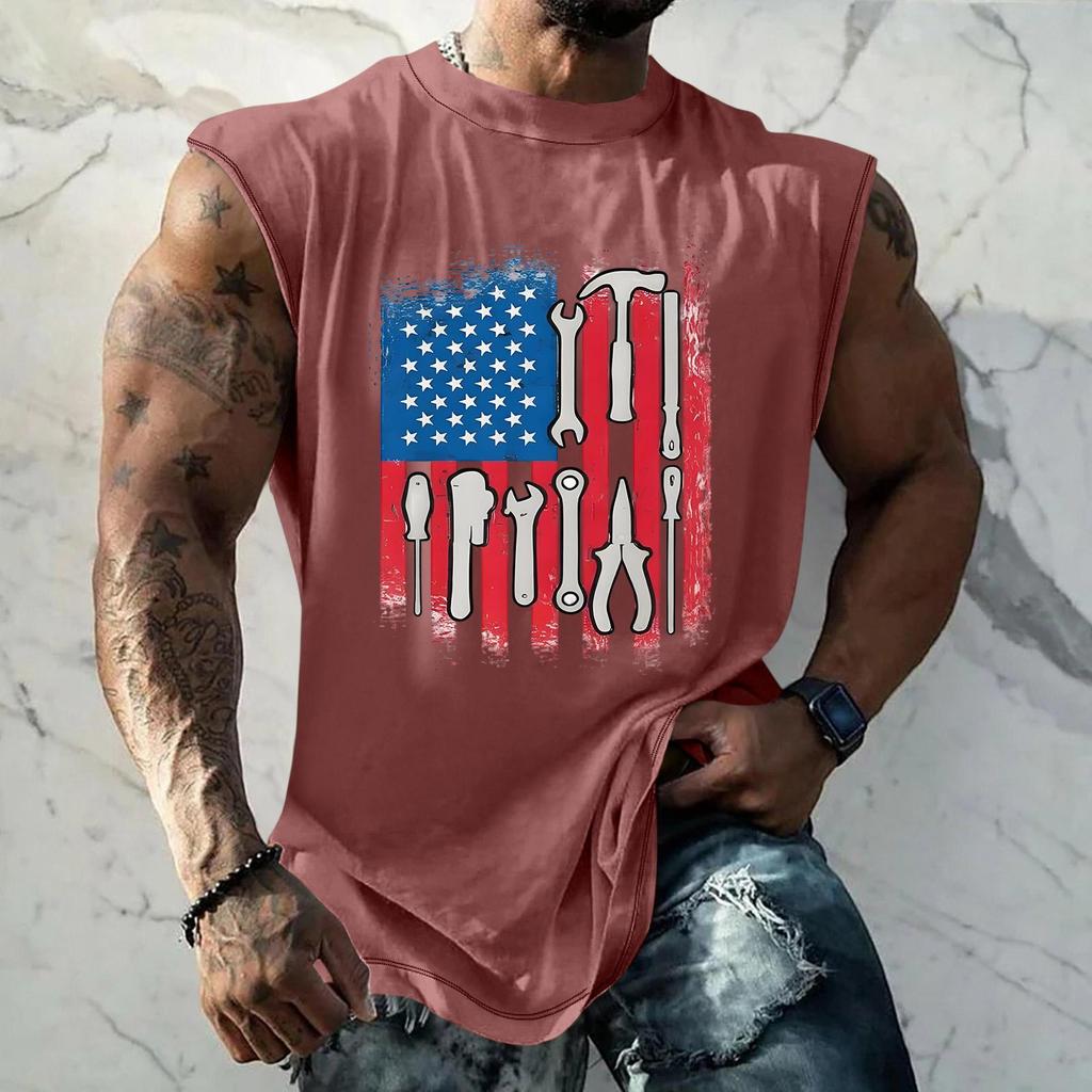Men's Loose Fit Sleeveless Tank Top Casual Sportswear Muscle Shirt with Tool Print Graphic for Labor Day Outdoor Activities