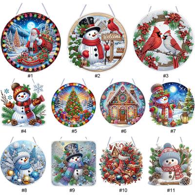 Weihnachtsthema 2D/Flach DIY Spezielle Form Hängende Diamantmalerei Kits Doppelseitige Diamantmalerei Anhänger Fensterhänger Kunst für Heimdekoration