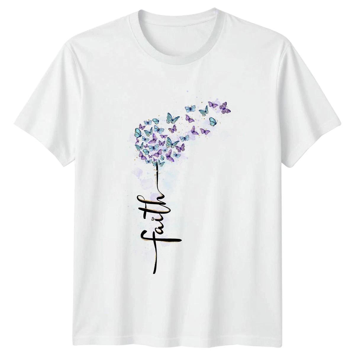 Faith Womens T-Shirt Faith Butterflies Christian Birthday Gift For Her XXL
