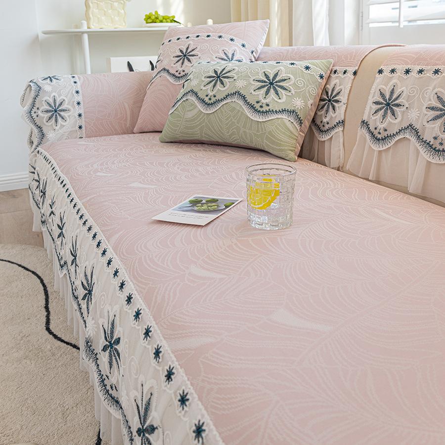 Summer Ice Silk Sofa Cushion Non-Slip Dust-Proof Cool Cushion Summer Internet Celebrity Simple Retro Printing Sofa Cover Cover Cloth