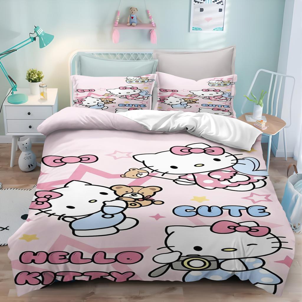 Hello Kitty Bedding Sets Cute Quilt Comforter Bed Cover Duvet Cover Pillow Case 2-3 Pieces Sets Kids Adult Bedroom Decoration