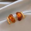 Maillard Amber Resin C-Shaped Earrings for Women: Retro, Elegant, Exquisite, Versatile Stud Ear Jewelry.