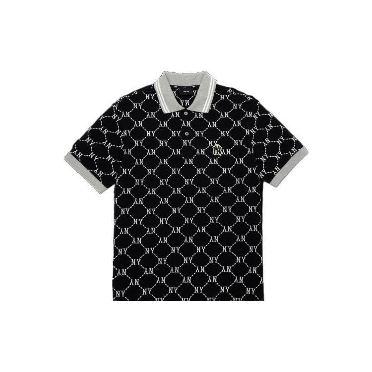 New MLB Base Logo Polo Shirt Men's Black 3LPQM3023-50BKS