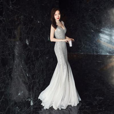 Evening Dress Women's New Banquet Temperament Elegant Annual Long Fishtail Sequined Sexy Dress