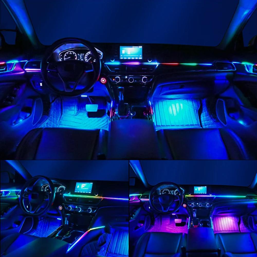 LED Car Interior Ambient Strip Lights RGB Fiber Optic Atmosphere Neon Lighting Kit With APP Control Auto Decorative Lamps