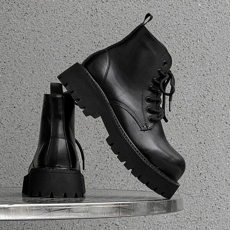 Men's Casual Business Office Platform Boots Black Original Leather Shoes Cowboy Autumn Winter Boot Big Toe Ankle Botas Masculina