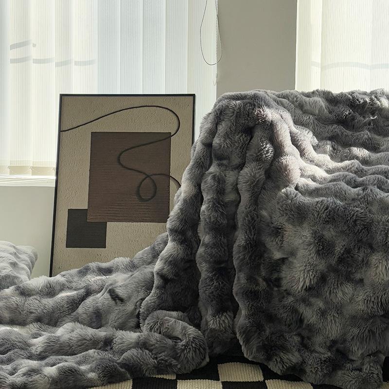 Flauschige Kunsthasenfell-Decke Farbverlauf Plüsch Warm Weich Bett Sofa Decke Maschinenwaschbar Winter Heimdeko Decke für Schlafzimmer Wohnzimmer