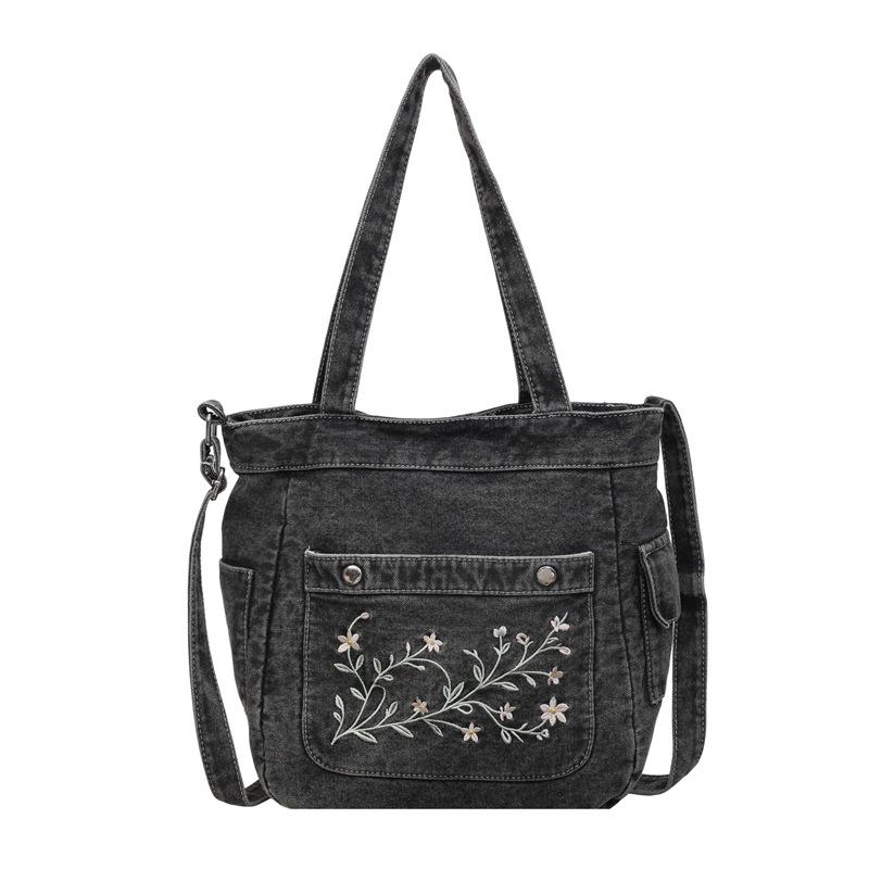 Vintage Haftowana Jeansowa Torba Tote dla Kobiet Duża Pojemność Casualowa Torba na Ramię