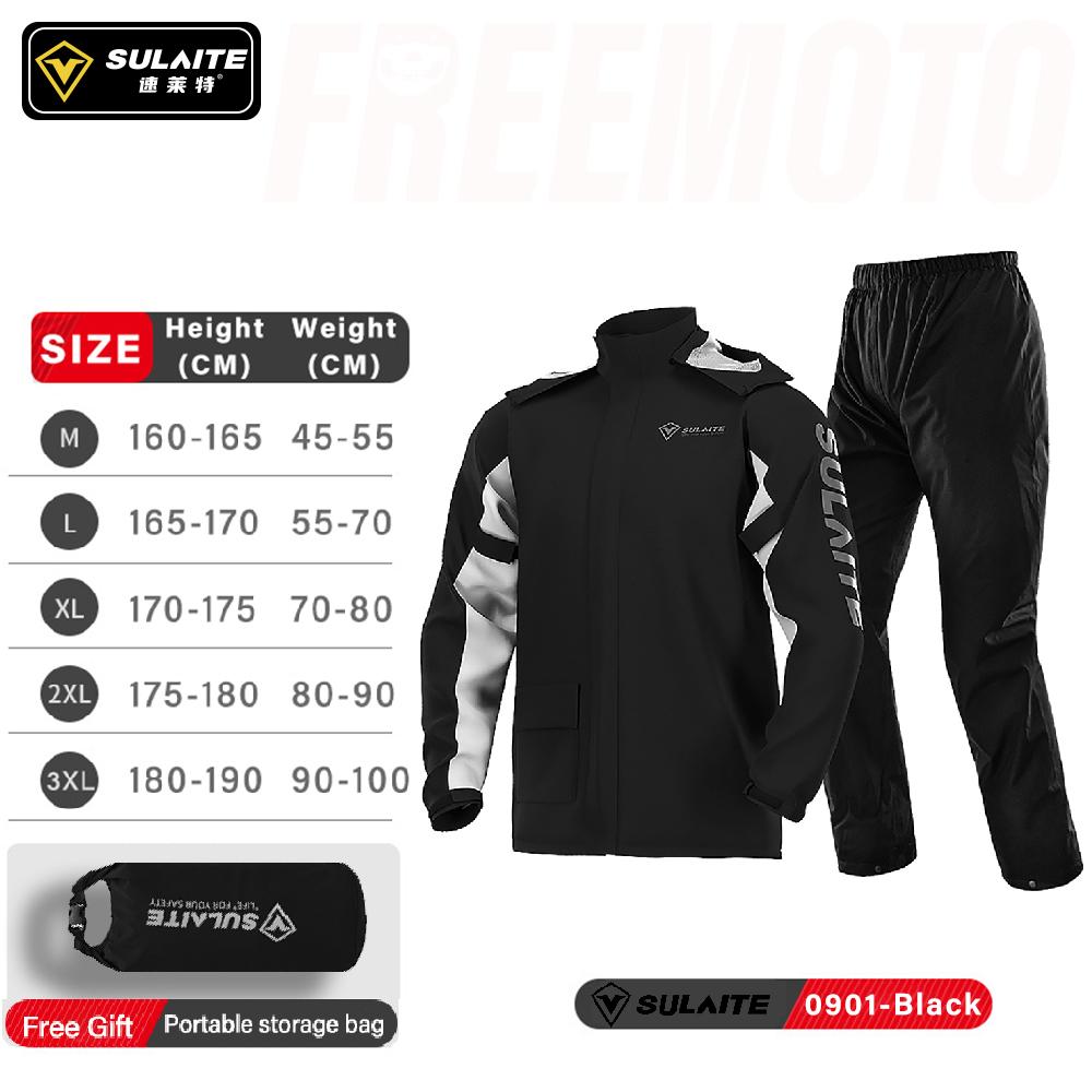 SULAITE Rain Suit Motorcycle Rain Gear Suit for Men & Women Jackets & Pants Reflective Waterproof Breathable Rainsuit L