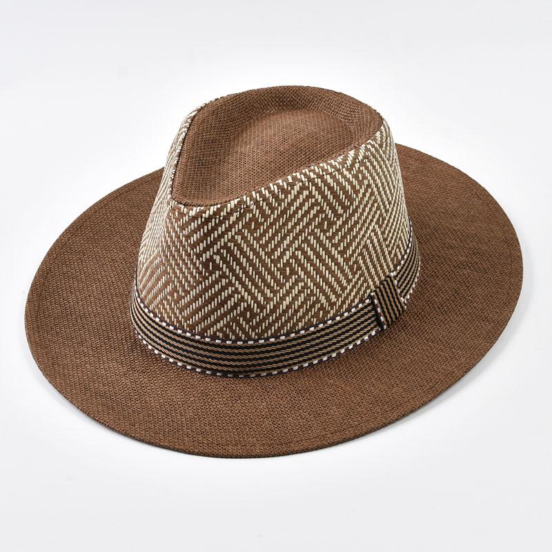 

Summer Straw Hat Outdoor Panama Man Gentleman Holiday Sun Hat One Size кофейный
