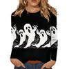 Women's Long-sleeved Loose-necked Halloween Print Casual Top, Suitable for Holiday Parties