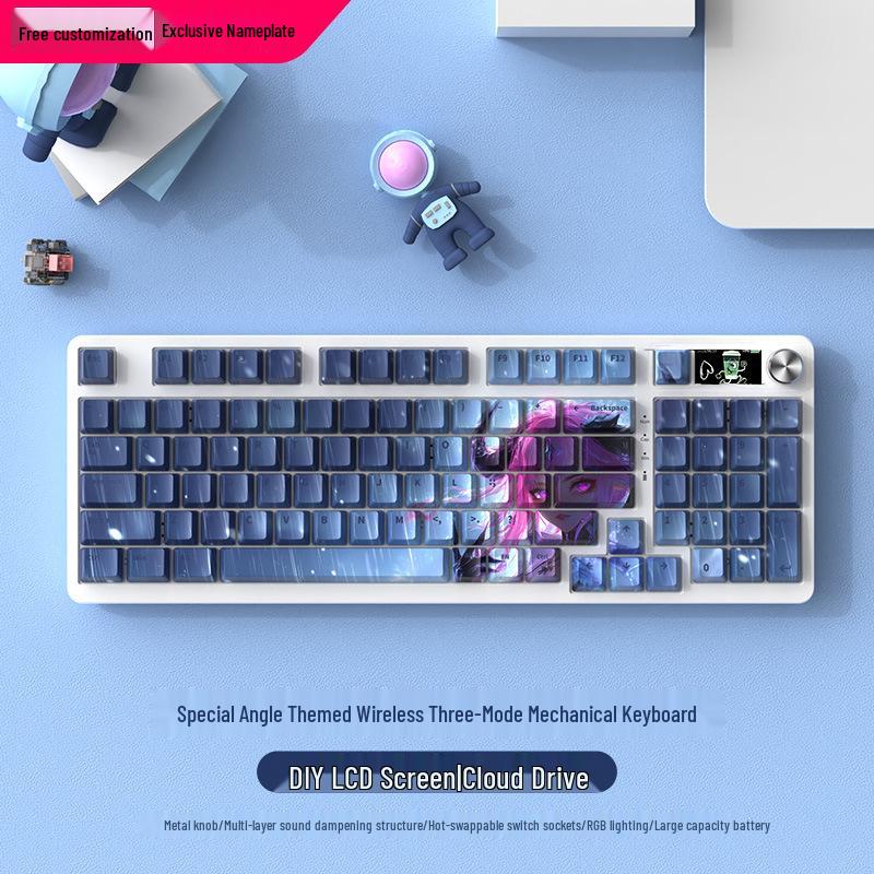 Silent Wireless Bluetooth Mechanical Keyboard, 98-Key, Blue Switch, Three-Mode, High-Profile Design for Gaming and Office Use