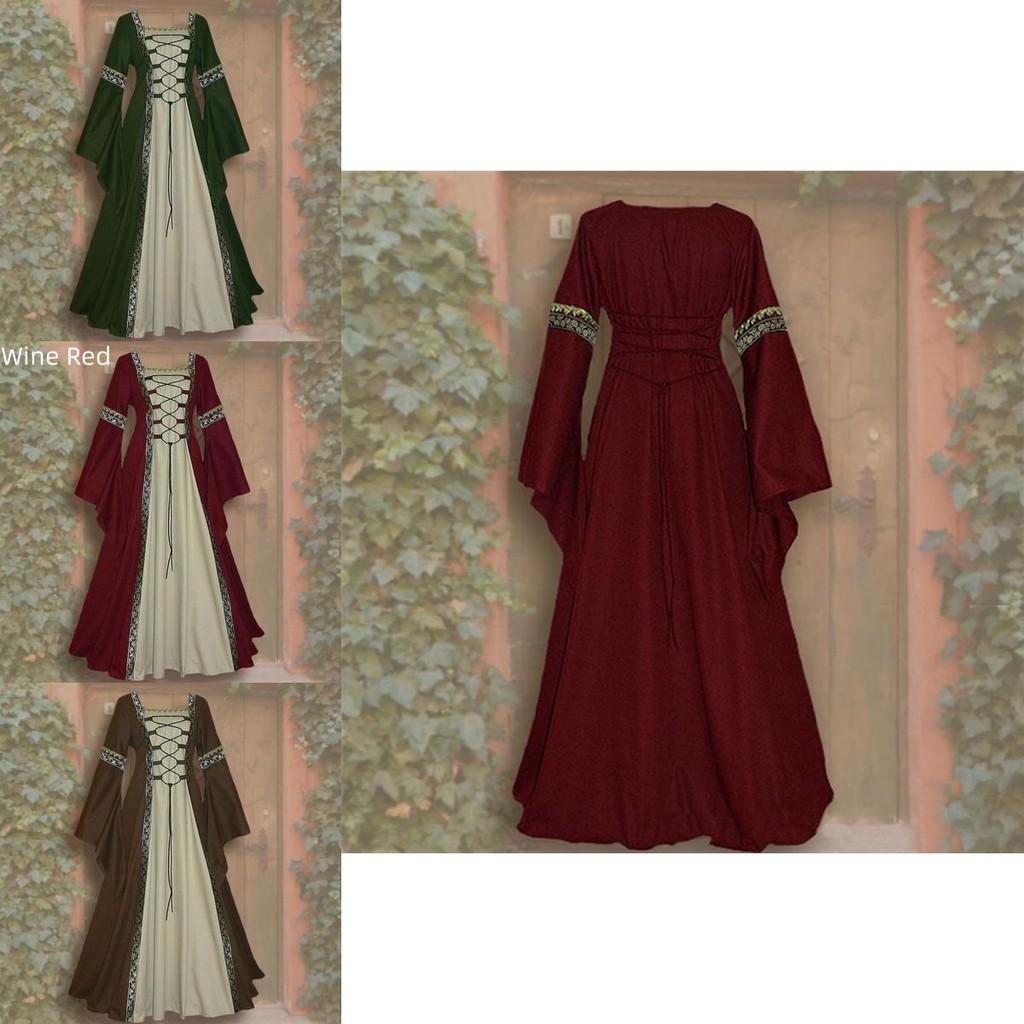 Women's Medieval Maiden Fancy Over Dress Victorian Dress Costume In Wine Red