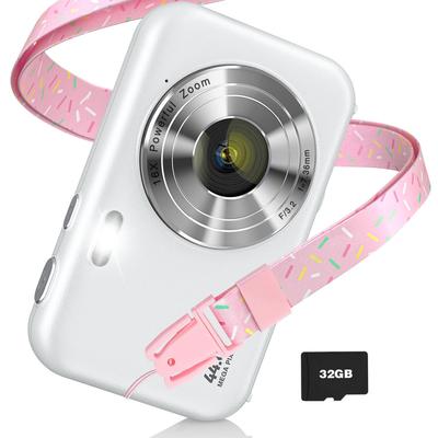 Digital Toy Kids 16x Image Continuous Mini Suitable for School 32GB Card White Camera, Camera, Camera, 1080P, 44MP, Zoom, Stabilization, Self-Timer,