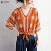 Women Casual V-Neck Geometry Print Loose Half Sleeve Blouse
