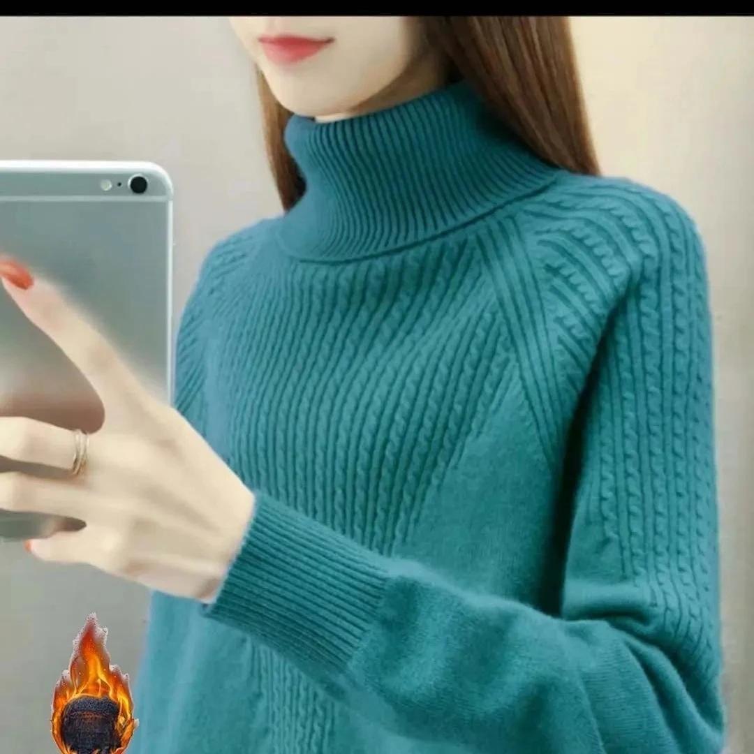 

Зимний женский свитер с высоким воротом, свободный и толстый, осенне-зимний, с длинным рукавом, теплый, вязаный свитер 2XL синий