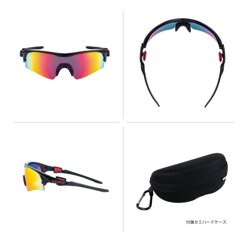 SWANS FACEONE BK Sports Made in Mirror Black with Red Shadow Mirror and Smoke Suitable for and FO-3501 Sunglasses, Japan, Lens, (Multi-coated