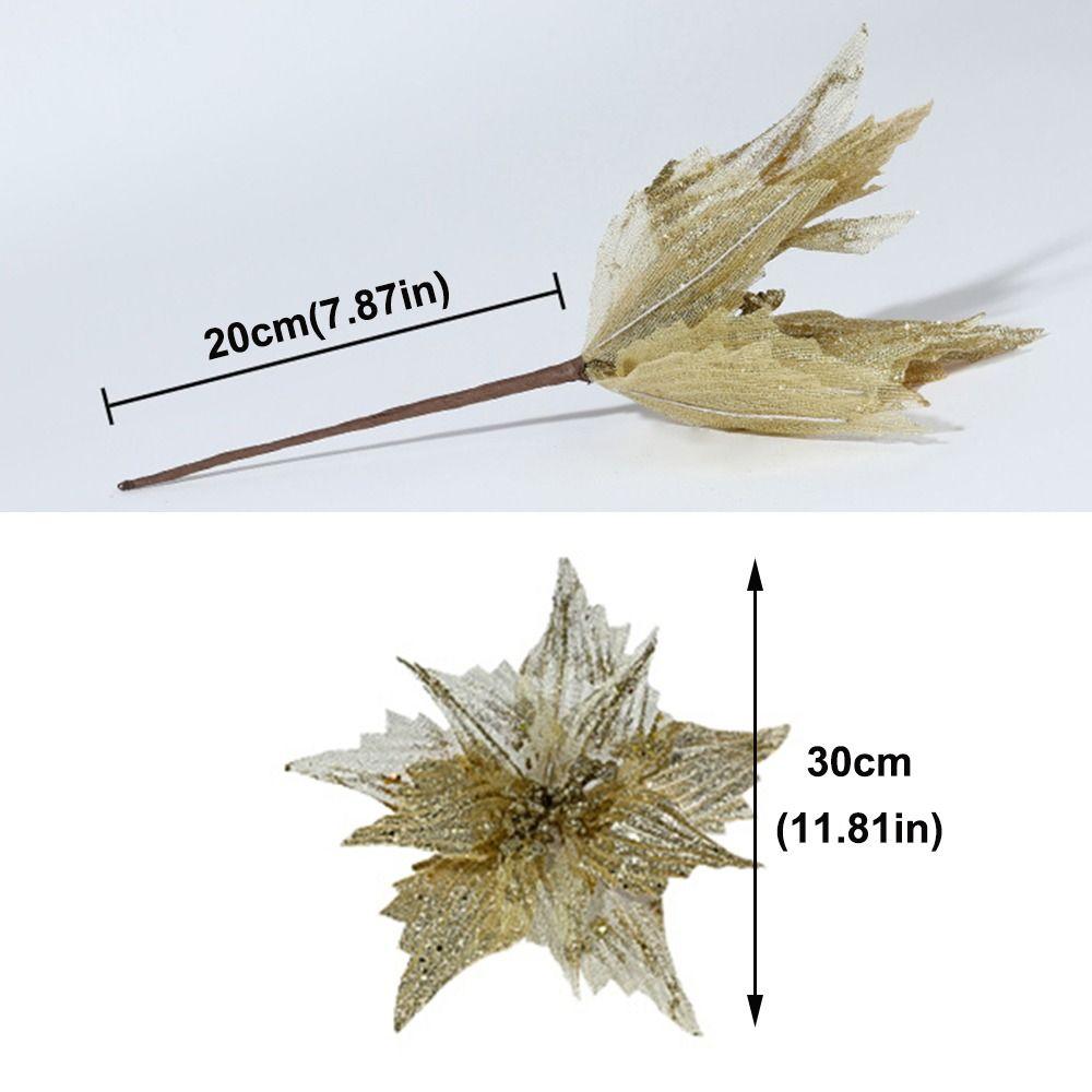 Glitter Christmas Glitter Artificial Flowers Large 30cm with Stems Xmas Tree Flowers Ornaments Creative Cute