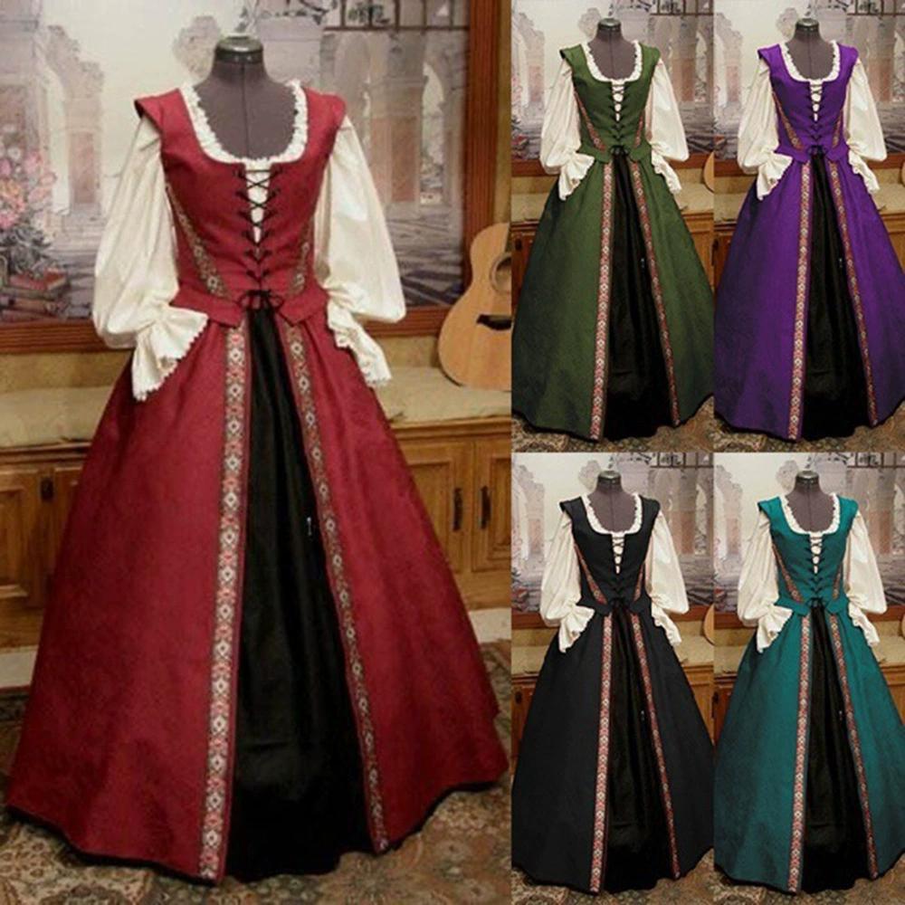 Medieval Renaissance Style Square Collar Waist Two-piece Dress