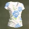 Women V Neck Short Sleeve T Shirt Floral Print Casual Loose Fit Lightweight Comfortable Top for Daily Wear