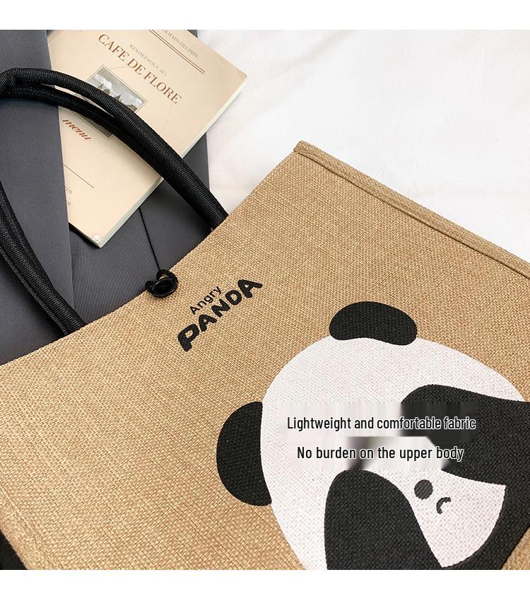 Portable Large-Capacity Panda Tote Bag - Retro Linen Shopping & Travel Shoulder Bag