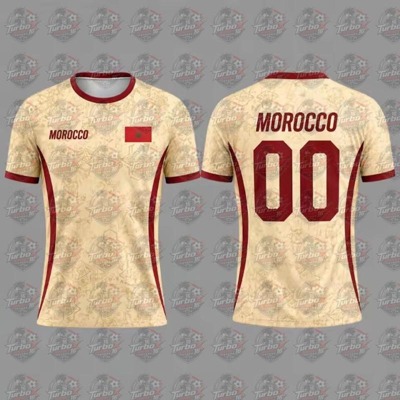Morocco Flag Print Football Jersey Summer Customizable Name Number O-neck Short-sleeved Women Kids Soccer T-shirt