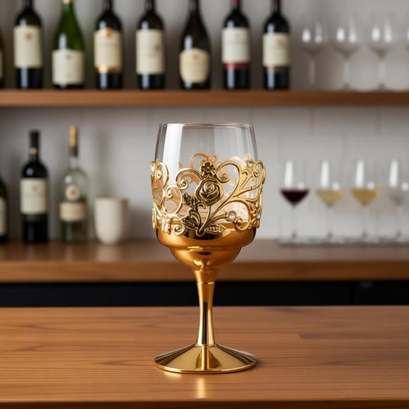 Handcrafted Iron Frame Glass Whiskeys Cup Ornamental Wine Goblet With Sturdy Metal Base For Dining Table